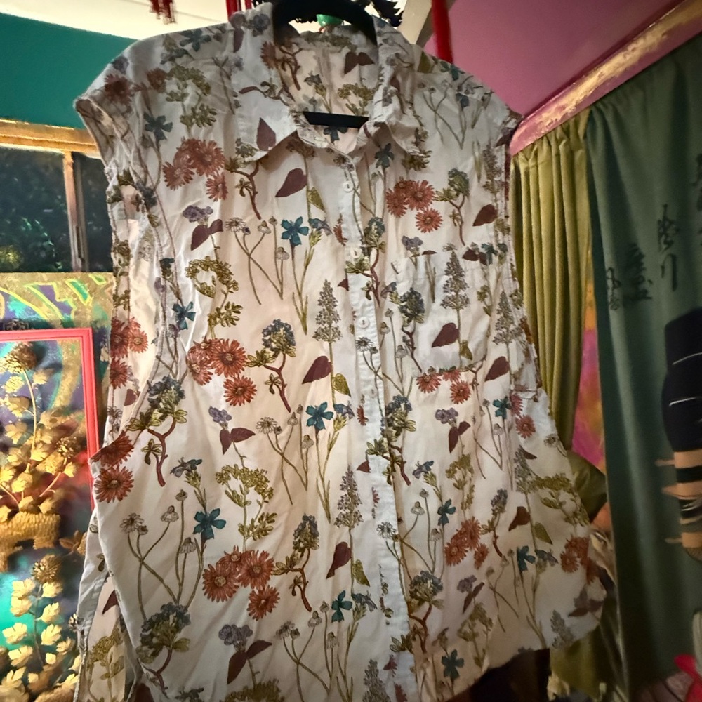 Anthropologie Floral Button-Down Pajama Top